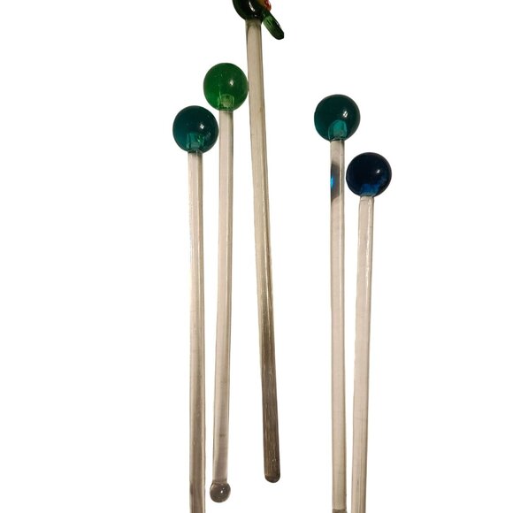 5 Glass and Plastic Stir Swizzle Sticks Colorful Parrot and Ball Designs - Picture 6 of 6
